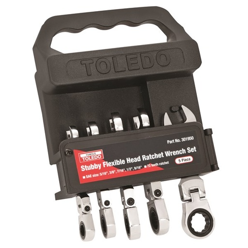 [180-301950] 301950 Ratchet Wrench Set Fixed Head Stubby, SAE 5 Pc. (5/16"-9/16")