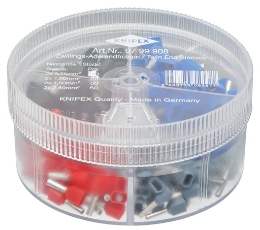 [180-9799908] KNIPEX ASSOR BOX TWIN END SLEEVES (AF)