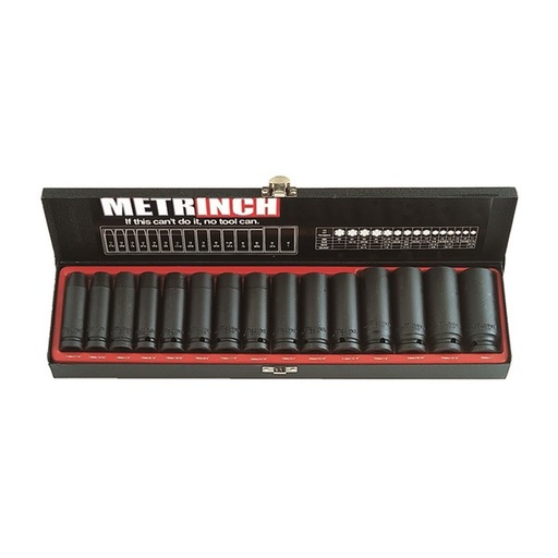 [180-MET-2450] MET-2450 Deep Wall Impact Socket Set 1/2 Inch Drive 15 Piece