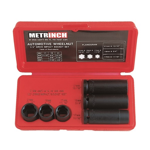 [180-MET-2460] MET-2460 Automotive Wheelnut Impact Socket Set 6 Piece